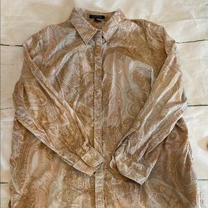 Lauren Ralph Lauren Tan and Cream Paisley Button Down Shirt